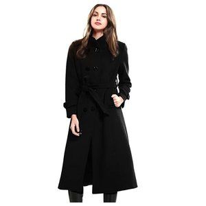 NWT Escalier Women's Luxury Wool Double Breated Long Coat Black Size S $275 N69